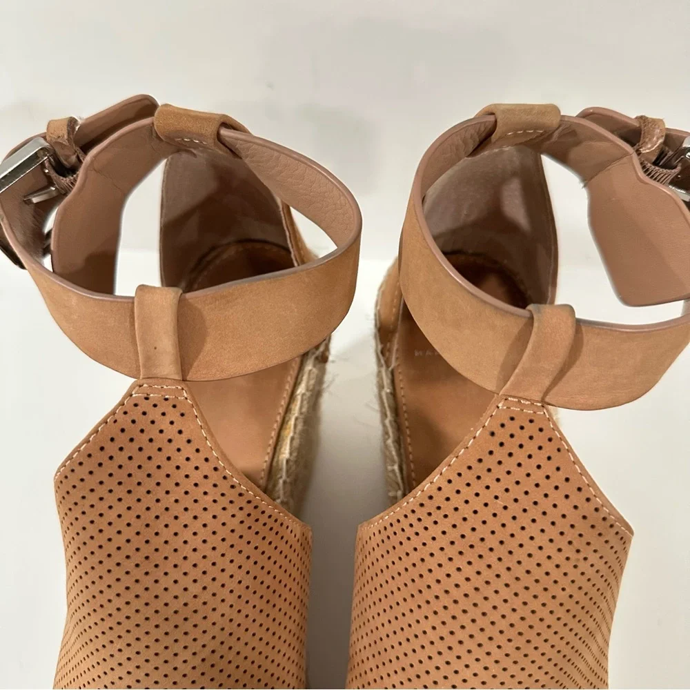 Marc Fisher Annie Perforated Wedge Platform Espadrille Blush Suede Size 8